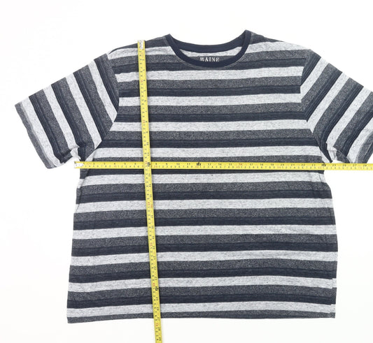 Maine New England Men’s Grey Black Striped XL Crew Neck T-Shirt
