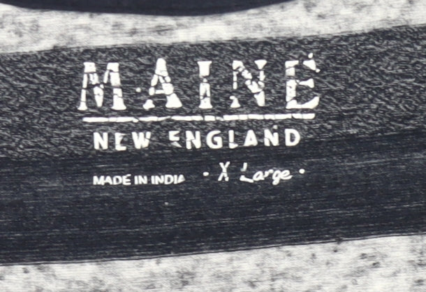 Maine New England Men’s Grey Black Striped XL Crew Neck T-Shirt