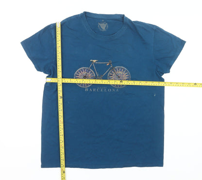 Good Vibes Barcelona Womens Blue Cotton T-Shirt Size M Casual