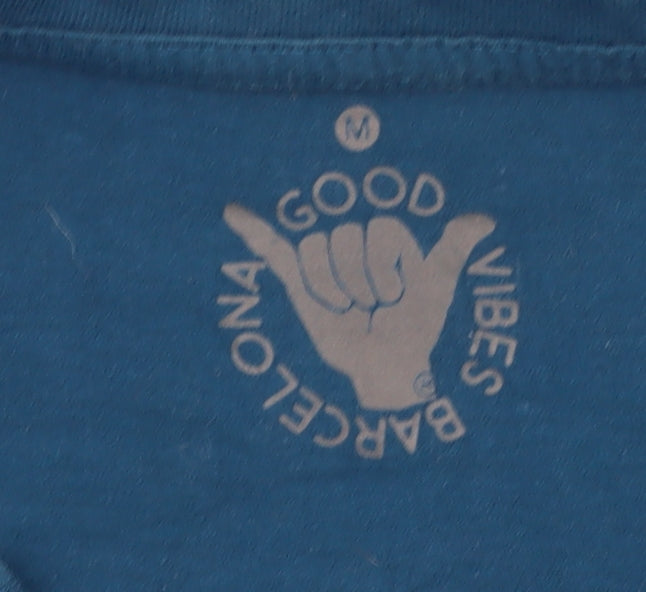 Good Vibes Barcelona Womens Blue Cotton T-Shirt Size M Casual