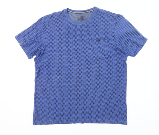 Marks and Spencer Men's Blue L Geometric Cotton Blend T-Shirt