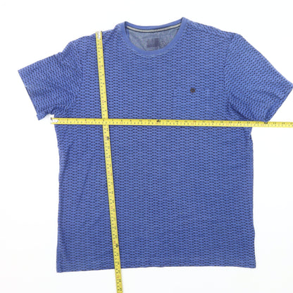 Marks and Spencer Men's Blue L Geometric Cotton Blend T-Shirt