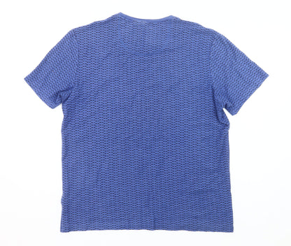 Marks and Spencer Men's Blue L Geometric Cotton Blend T-Shirt