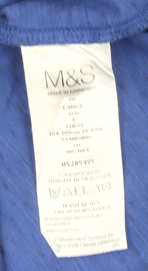 Marks and Spencer Men's Blue L Geometric Cotton Blend T-Shirt