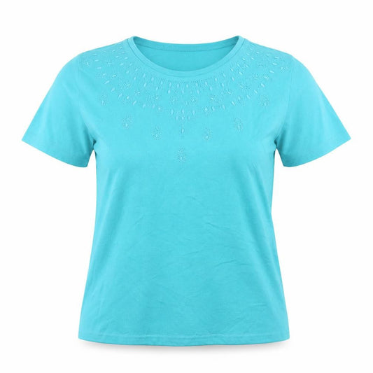 Honor Millburn Women's Blue Cotton Embroidered T-Shirt Size S