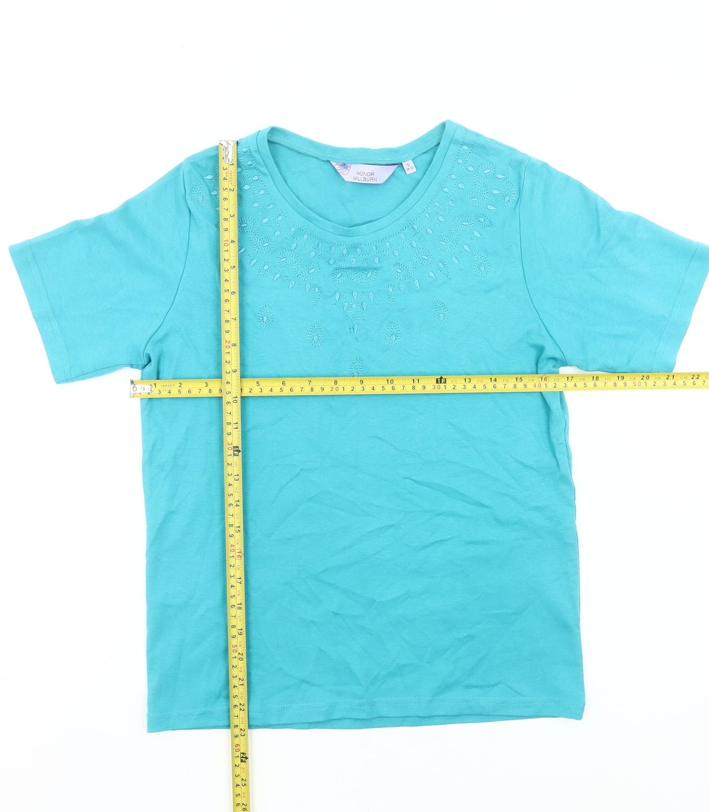 Honor Millburn Women's Blue Cotton Embroidered T-Shirt Size S