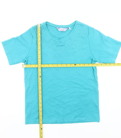 Honor Millburn Women's Blue Cotton Embroidered T-Shirt Size S