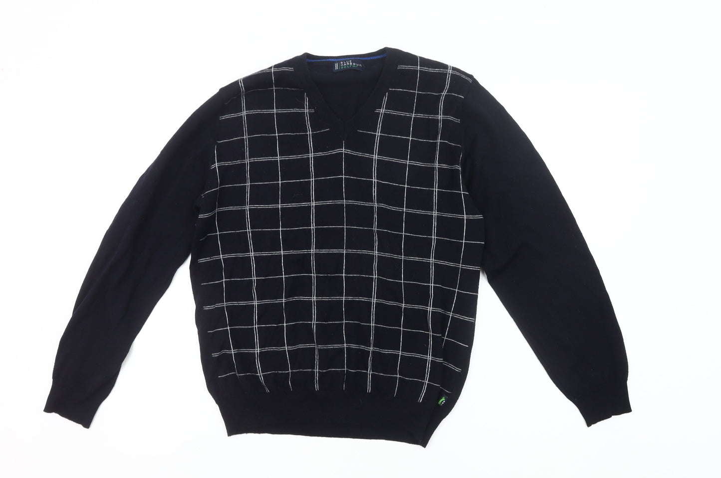 Marks and Spencer Men’s Blue V-Neck Check Golf Jumper Medium