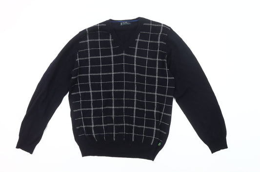 Marks and Spencer Men’s Blue V-Neck Check Golf Jumper Medium