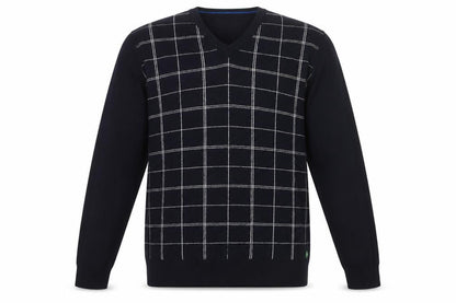 Marks and Spencer Men’s Blue V-Neck Check Golf Jumper Medium