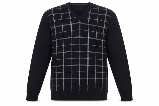 Marks and Spencer Men’s Blue V-Neck Check Golf Jumper Medium
