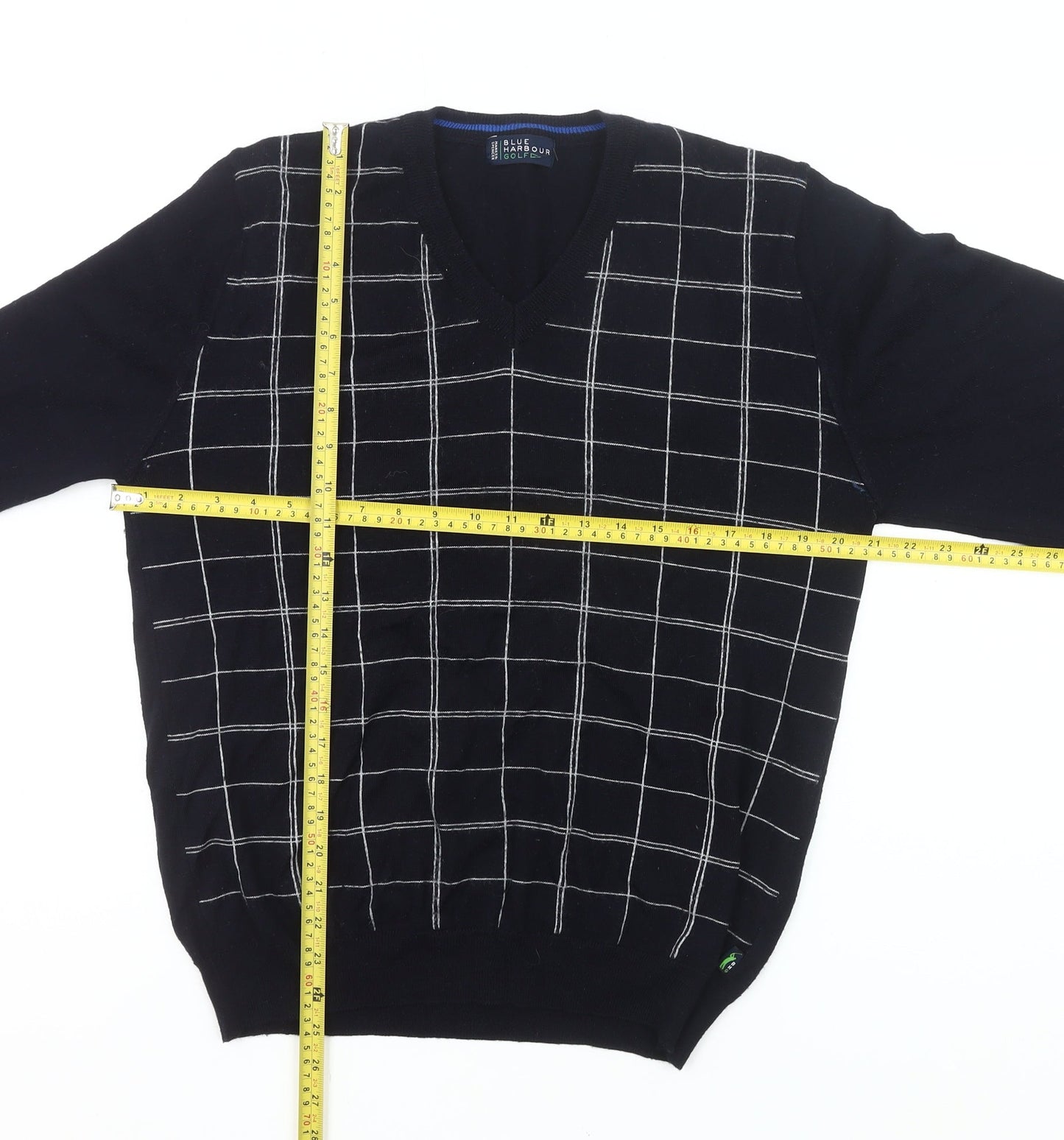 Marks and Spencer Men’s Blue V-Neck Check Golf Jumper Medium