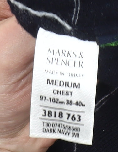Marks and Spencer Men’s Blue V-Neck Check Golf Jumper Medium
