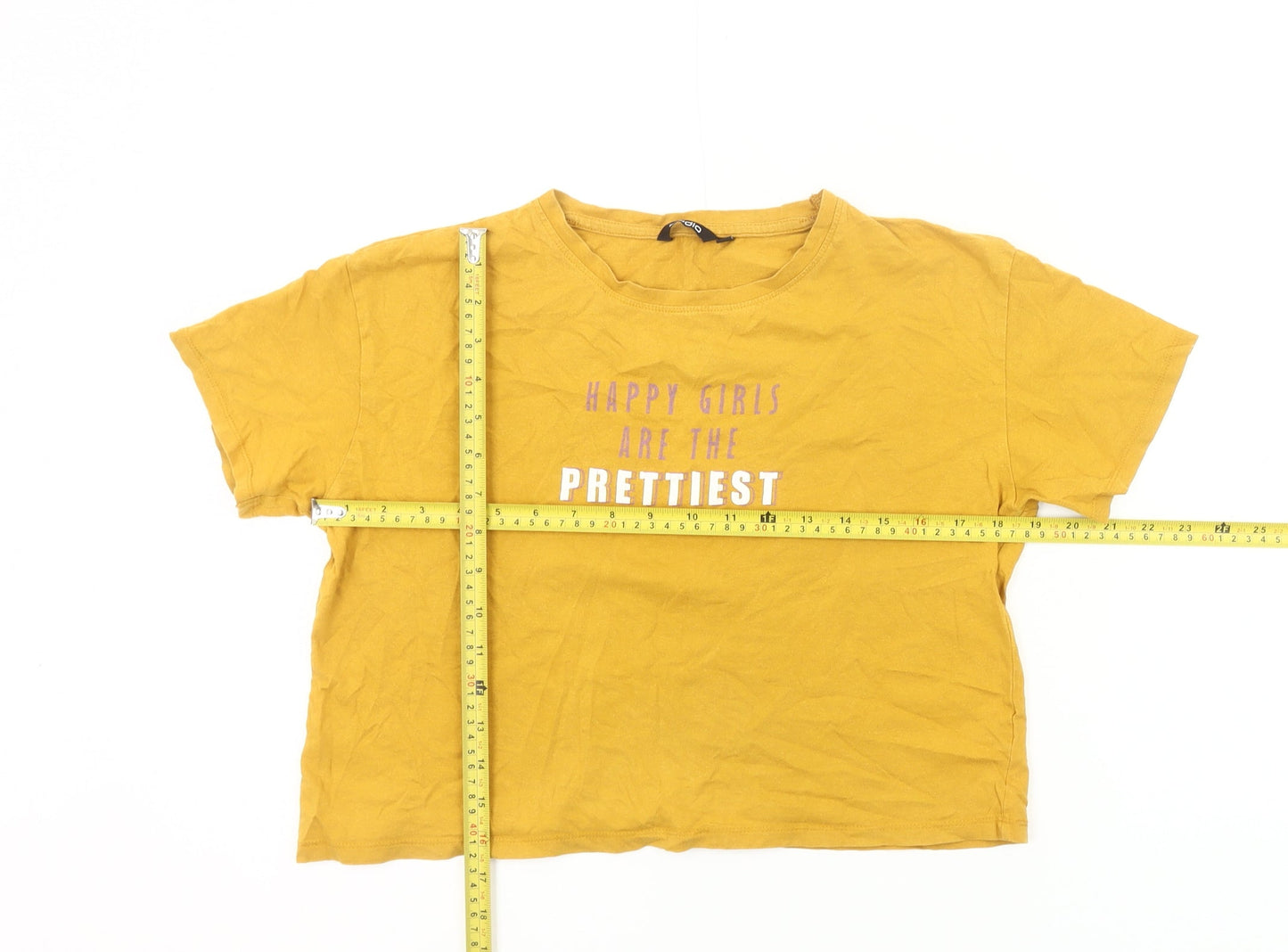 Zudio Womens Yellow Cropped Graphic T-Shirt Size M Casual