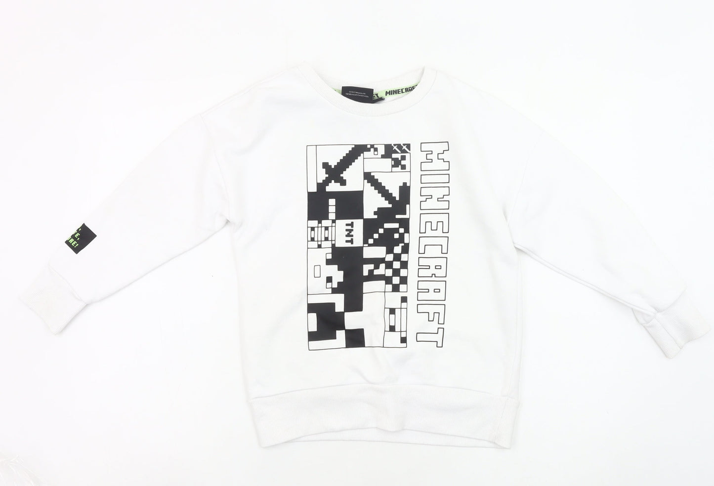 Minecraft Boys White Sweatshirt 8-9Y Pullover Graphic Print Crew Neck