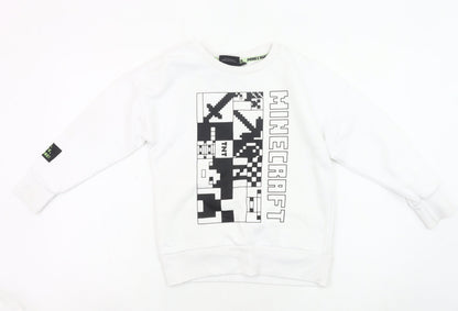 Minecraft Boys White Sweatshirt 8-9Y Pullover Graphic Print Crew Neck