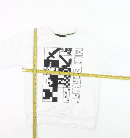 Minecraft Boys White Sweatshirt 8-9Y Pullover Graphic Print Crew Neck