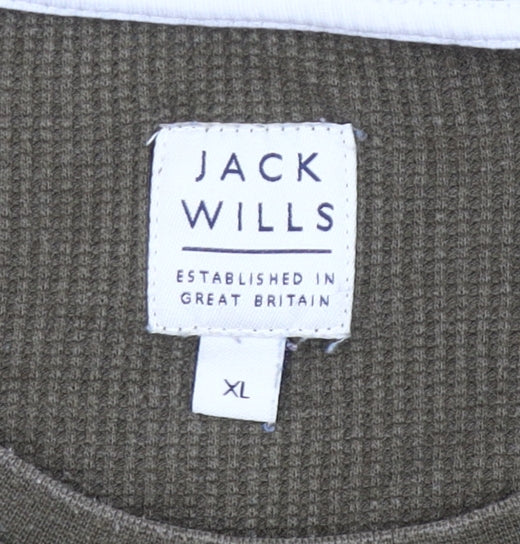 Jack Wills Mens XL Green Long Sleeve Crew Neck Cotton Blend T-Shirt