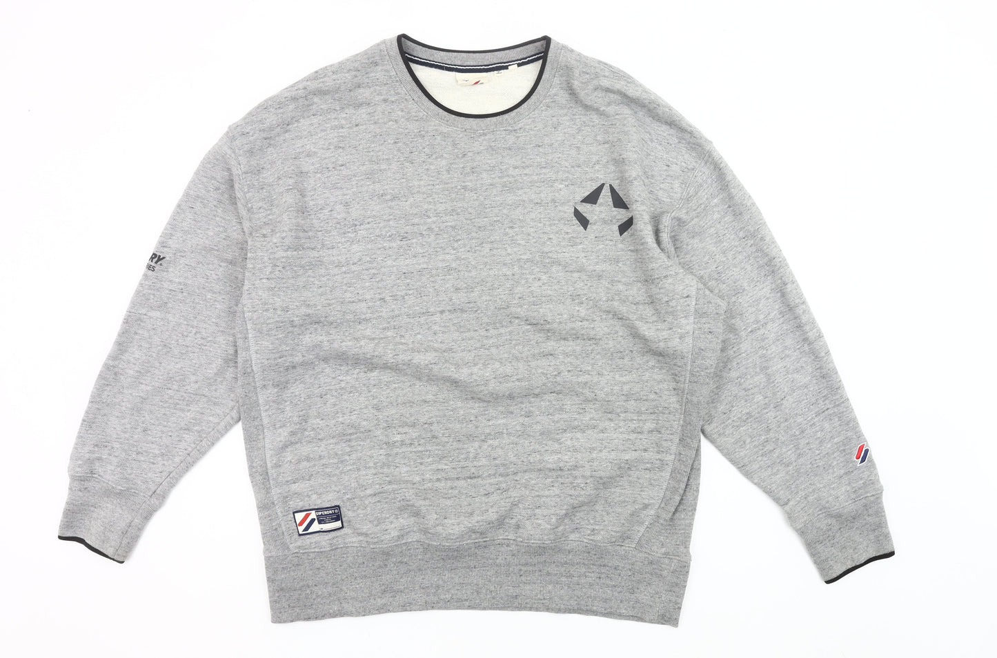 Superdry Mens Grey L Sweatshirt Pullover Crew Neck Logo Print