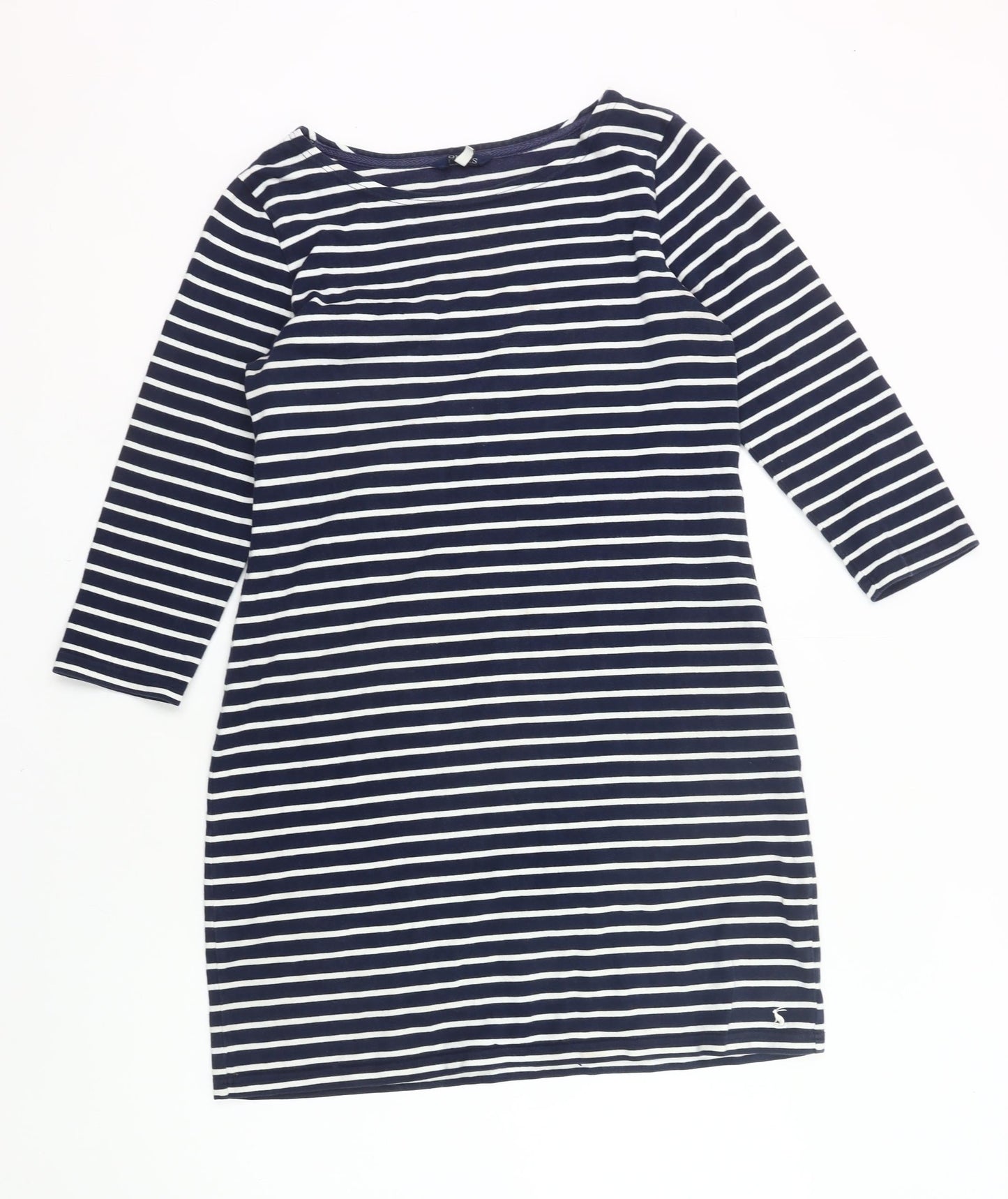 Joules Women Blue White Stripe Shift Dress Size 14 3/4 Sleeve Cotton