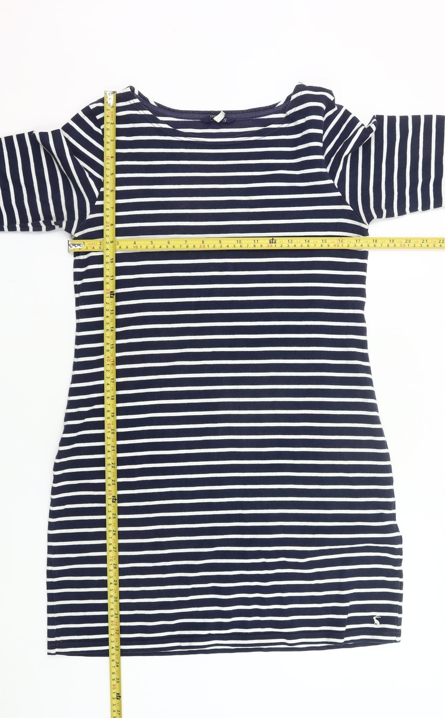 Joules Women Blue White Stripe Shift Dress Size 14 3/4 Sleeve Cotton