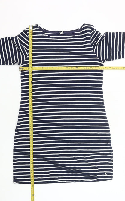 Joules Women Blue White Stripe Shift Dress Size 14 3/4 Sleeve Cotton