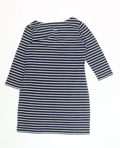 Joules Women Blue White Stripe Shift Dress Size 14 3/4 Sleeve Cotton