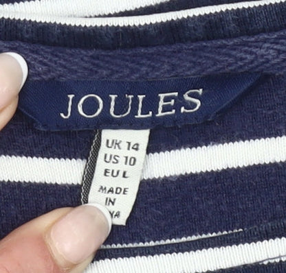 Joules Women Blue White Stripe Shift Dress Size 14 3/4 Sleeve Cotton