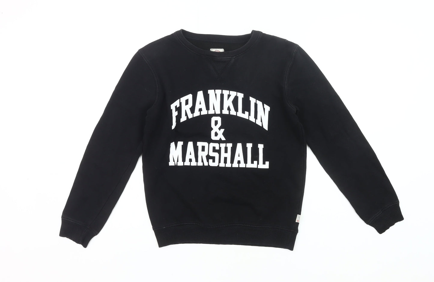 Franklin & Marshall Boys Black Sweatshirt 12-13Y Pullover Crew Neck Logo
