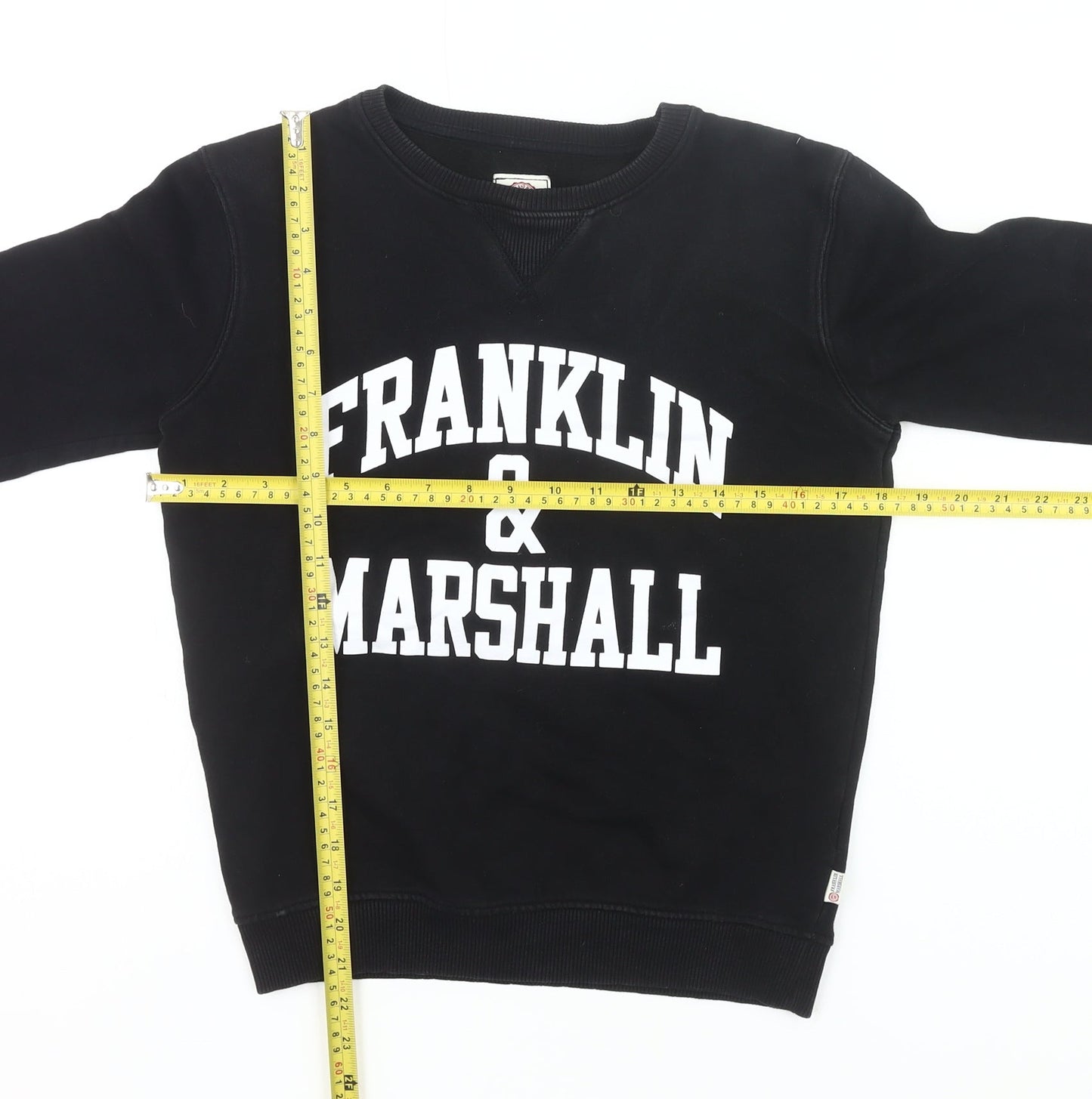 Franklin & Marshall Boys Black Sweatshirt 12-13Y Pullover Crew Neck Logo