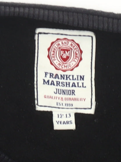 Franklin & Marshall Boys Black Sweatshirt 12-13Y Pullover Crew Neck Logo