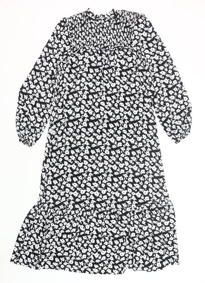 Marks and Spencer Women’s Black Floral Midi Smock Dress Size 6