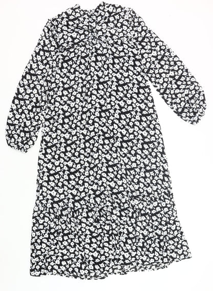 Marks and Spencer Women’s Black Floral Midi Smock Dress Size 6
