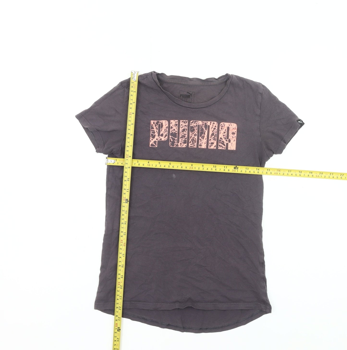 Puma Womens Black S Logo T-Shirt Casual Short Sleeve Cotton