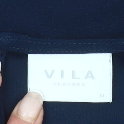 Vila Womens Blue Sleeveless Wide-Leg Belted Jumpsuit XL