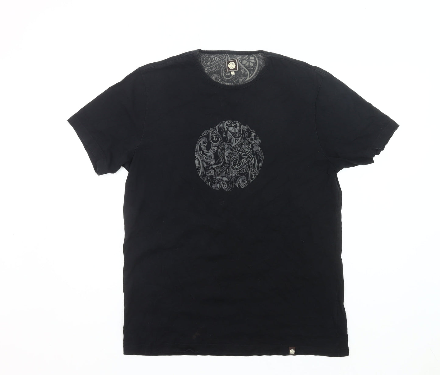 Pepe Jeans Mens Black L Graphic Paisley Print Cotton T-Shirt