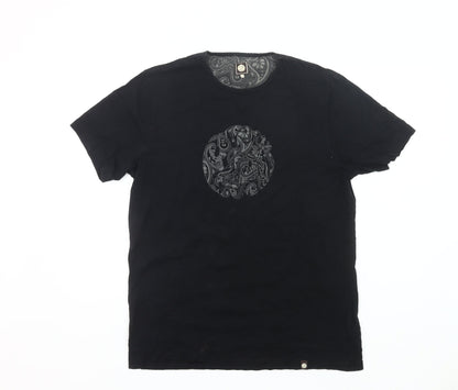 Pepe Jeans Mens Black L Graphic Paisley Print Cotton T-Shirt