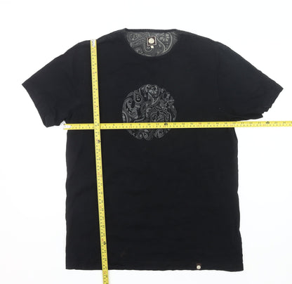 Pepe Jeans Mens Black L Graphic Paisley Print Cotton T-Shirt