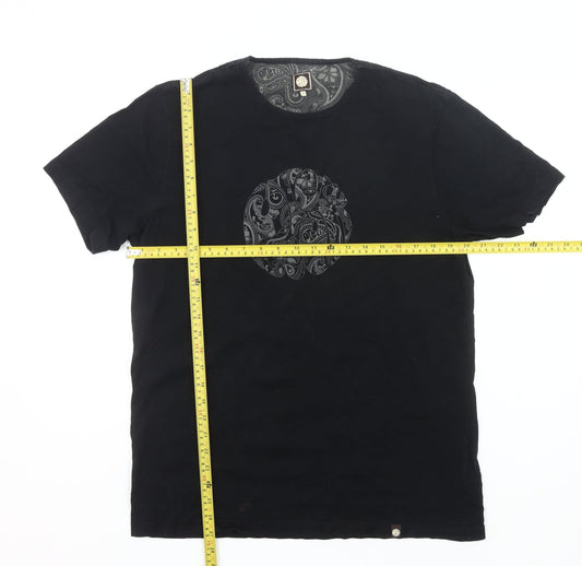Pepe Jeans Mens Black L Graphic Paisley Print Cotton T-Shirt