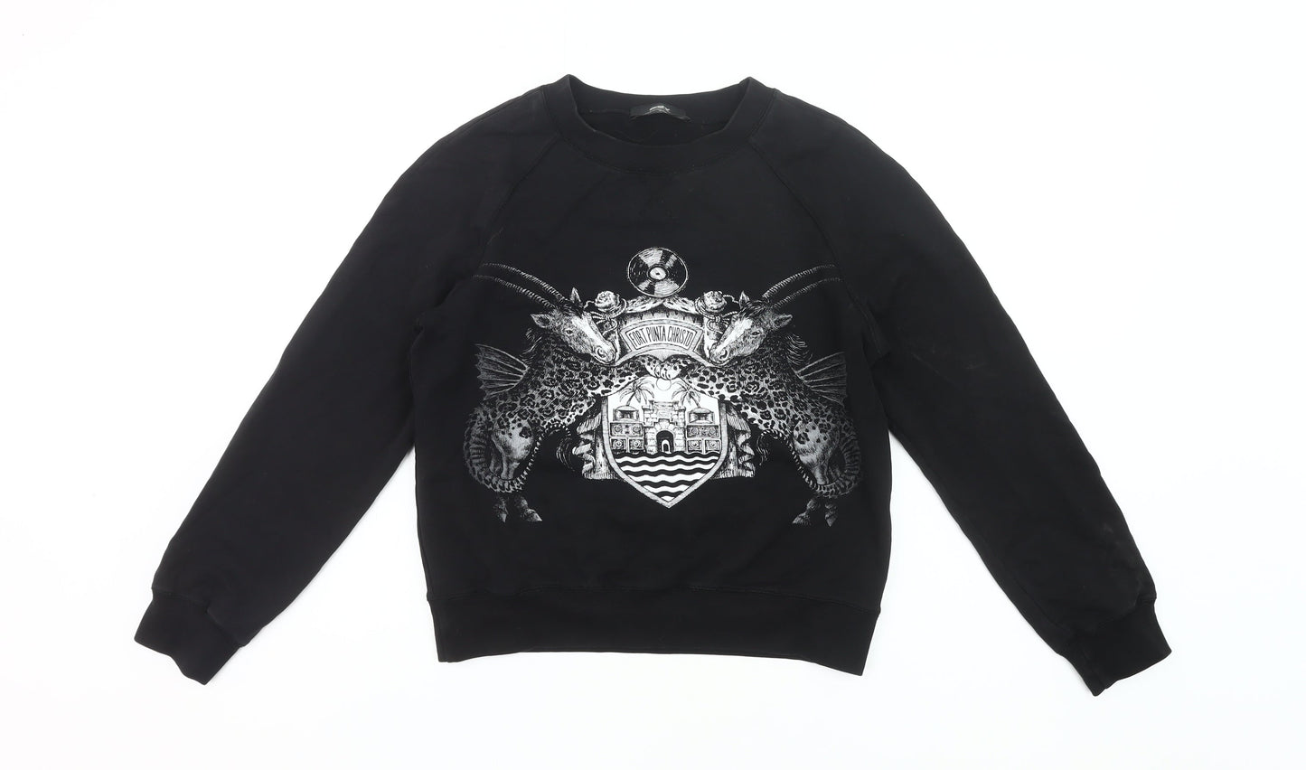 PDV Women’s Black Pullover Sweatshirt Small Graphic Print Crew Neck