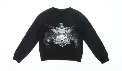 PDV Women’s Black Pullover Sweatshirt Small Graphic Print Crew Neck