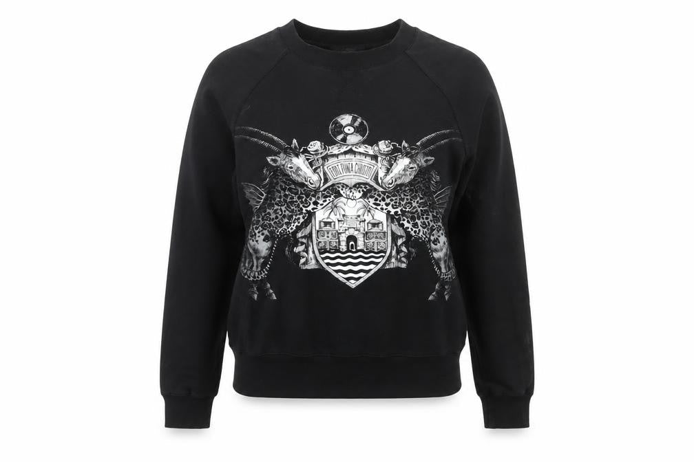PDV Women’s Black Pullover Sweatshirt Small Graphic Print Crew Neck