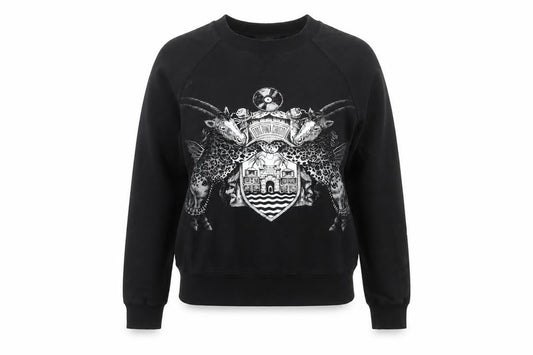PDV Women’s Black Pullover Sweatshirt Small Graphic Print Crew Neck