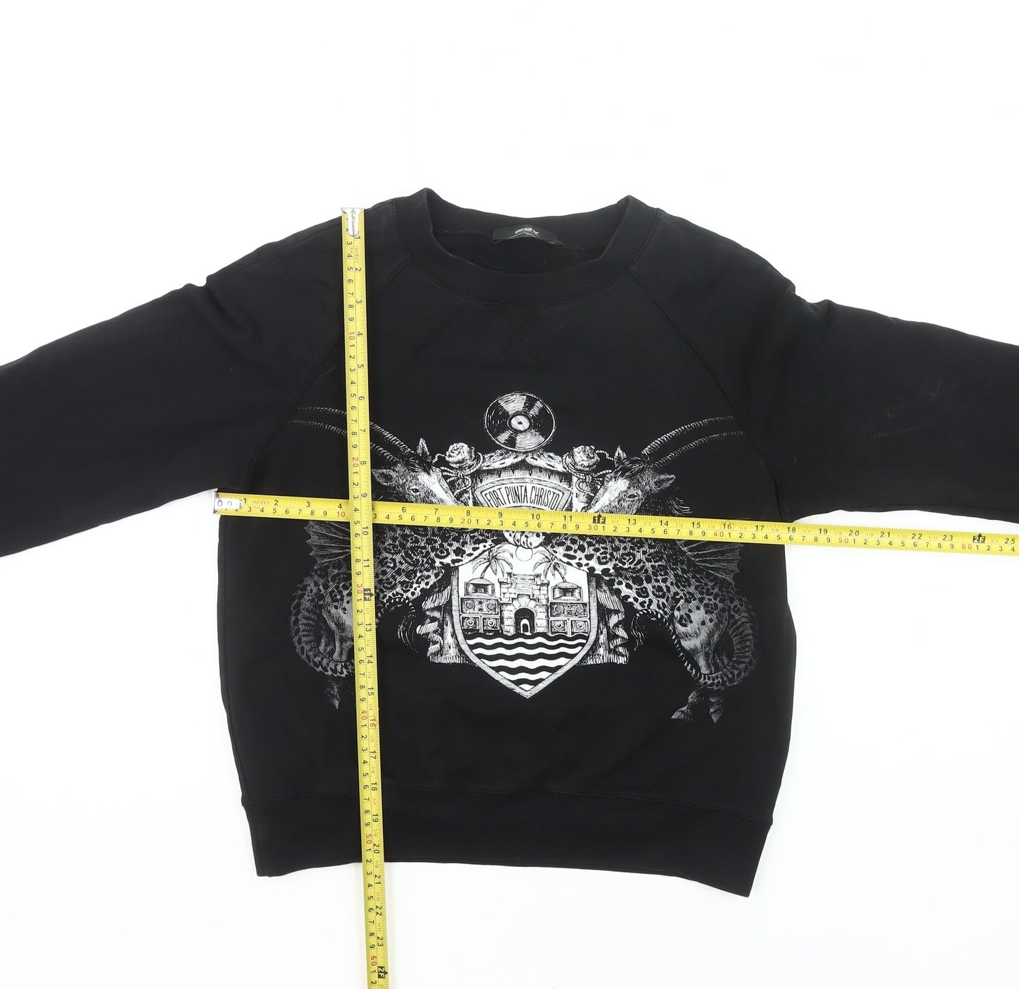 PDV Women’s Black Pullover Sweatshirt Small Graphic Print Crew Neck