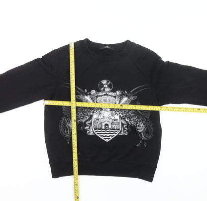PDV Women’s Black Pullover Sweatshirt Small Graphic Print Crew Neck