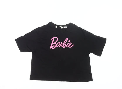 H&M Girls Black Barbie Cropped T-Shirt 11-12Y Cotton Casual Summer