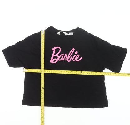 H&M Girls Black Barbie Cropped T-Shirt 11-12Y Cotton Casual Summer