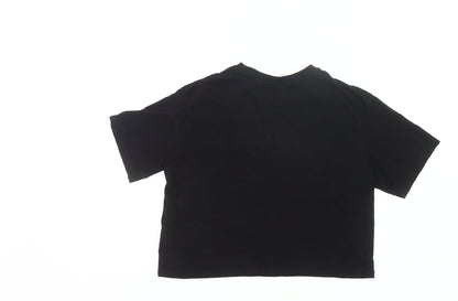 H&M Girls Black Barbie Cropped T-Shirt 11-12Y Cotton Casual Summer