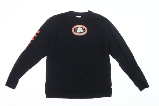 Vans Men's Black Small Long Sleeve Crew Neck Graphic Logo T-Shirt