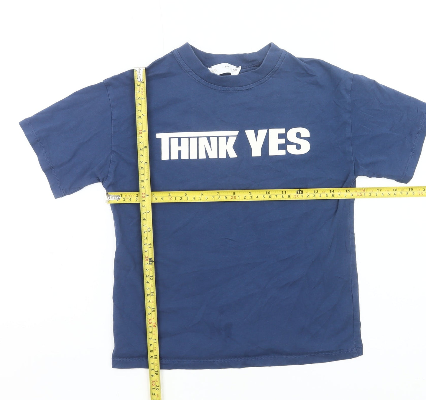 ZARA Girls Blue Think Yes Graphic T-Shirt Age 8-9 Years Cotton